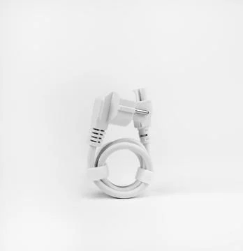 White cable for PoE injector for electronic equipment on a white background Stock Photos