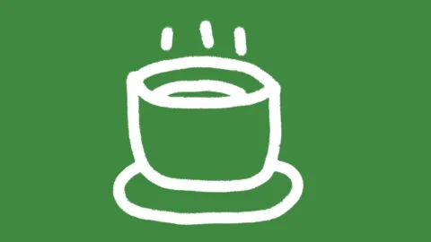 White cafe coffee cup cartoon graphic with chalk outline hot beverage mug icon Stock Footage 336295367