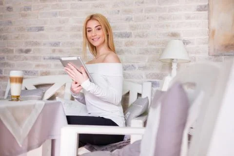 At the white cafe Stock Photos