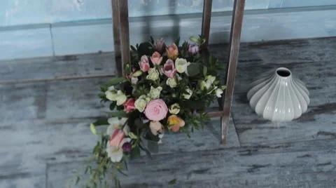 White Cake Fine Art on the Table. Fresh Leaves. Stock Footage 65719441