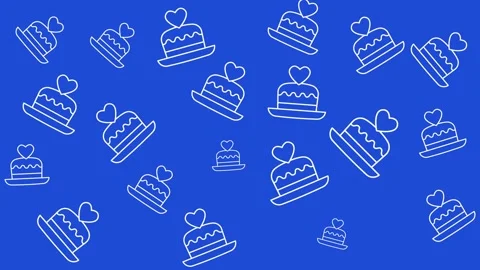 White cake with heart line art pattern on vibrant blue background Stock Footage 344875428