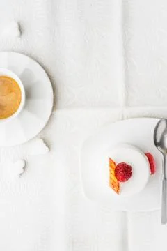 White cake with raspberry and coffee vertical Stock Photos