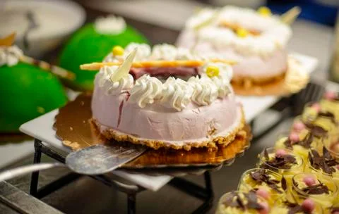 White cakes on the buffet Stock Photos