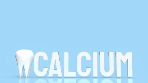 The white calcium text and teeth on blue background 3d rendering Illustration