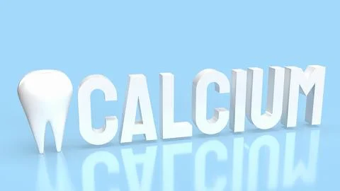 The white calcium text and teeth on blue background 3d rendering Illustration