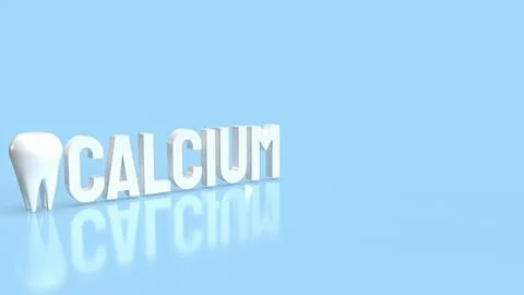 The white calcium text and teeth on blue background 3d rendering Illustration