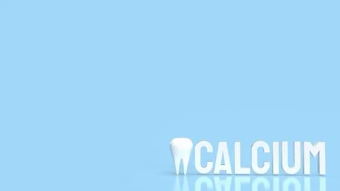 The white calcium text and teeth on blue background 3d rendering Illustration