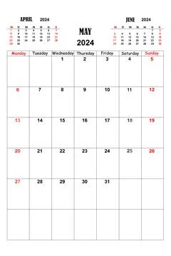 White calendar for May 2024 with previous and next months. New year 2024 conc Stock Illustration