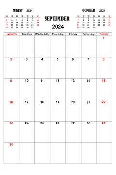 White calendar for September 2024 with previous and next months. New year 202 Stock Illustration