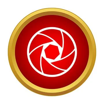 White camera aperture shutter icon on red button Stock Illustration