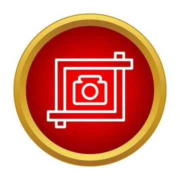 White camera crop icon in red circle Stock Illustration