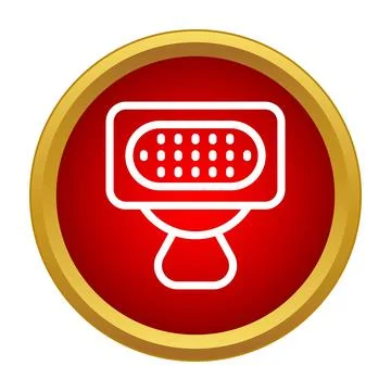 White camera flash icon on red button Stock Illustration