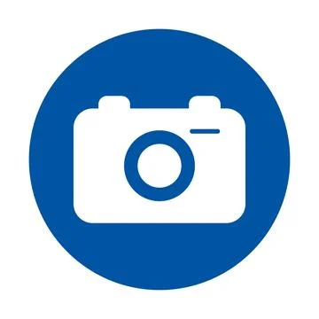 White Camera Icon on Blue Circular Background for Photography and Design Stock Illustration
