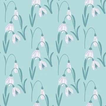 White campanula seamless pattern in wild nature stylistic. Blue background. B Stock Illustration