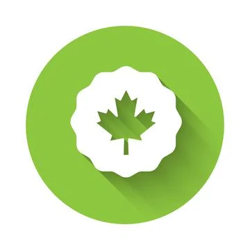 White Canadian maple leaf icon isolated with long shadow background. Canada 스톡 일러스트