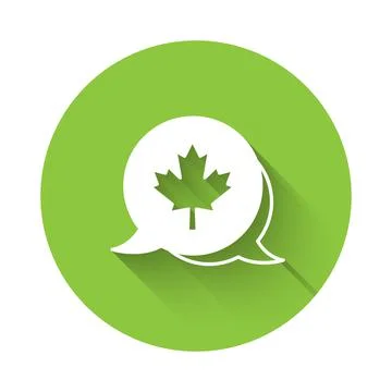 White Canadian maple leaf icon isolated with long shadow background. Canada 스톡 일러스트
