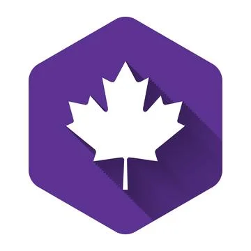 White Canadian maple leaf icon isolated with long shadow. Canada symbol maple イラスト素材