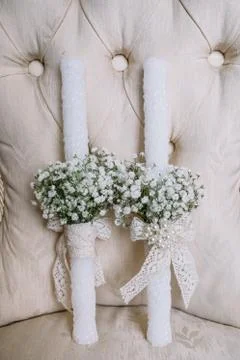 White candles of the bride Stock Photos