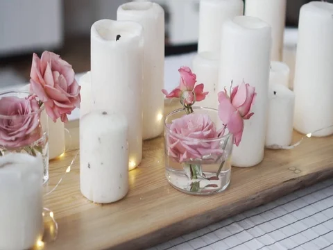 White candles with flowers Stock Footage 85048830