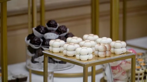 White Candy Bar Wedding, candy buffet. move camera closeup Stock Footage 225244990