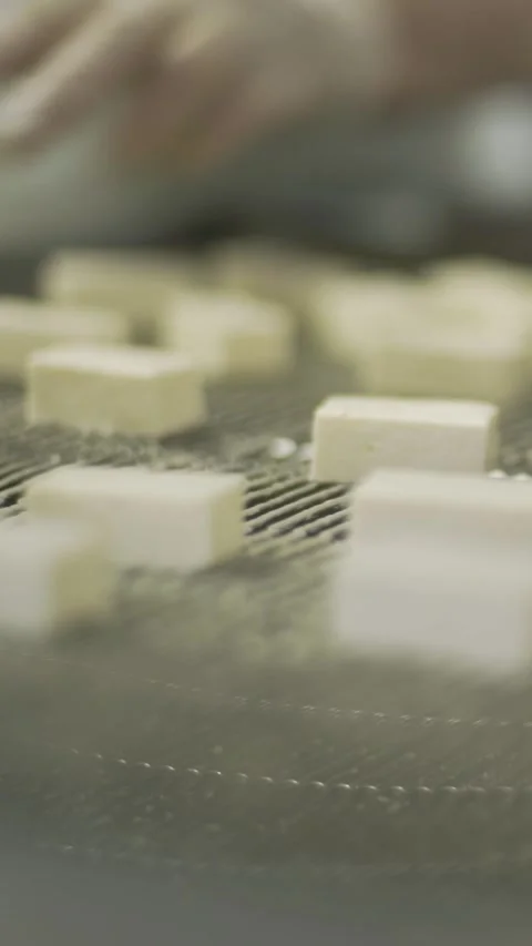 White candy sweets moving on a production line in a confectionery factory Vídeos de archivo 346823233