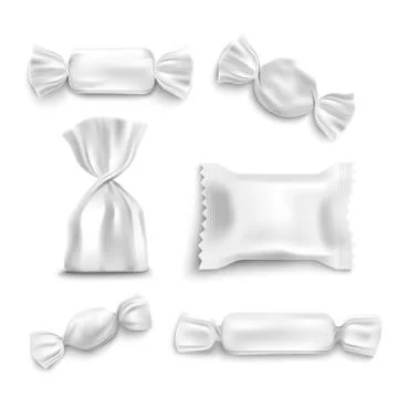 White candy wrapper mockup set isolated on white background, Stock Illustration