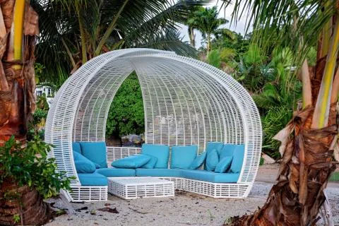 A White Cane Cabana On The Beach Stock Photos