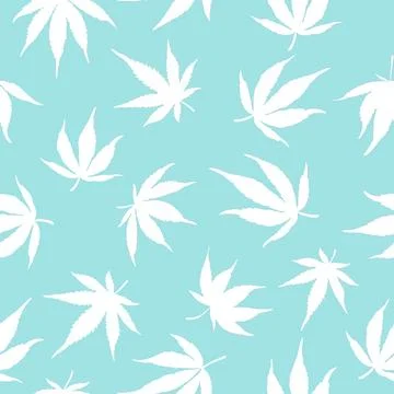 White cannabis leaves seamless pattern Stock Illustration