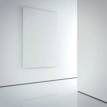 White canvas on the bright wall in gallery. 3d rendering Stock Illustration