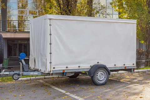 White Canvas Trailer Stock Photos