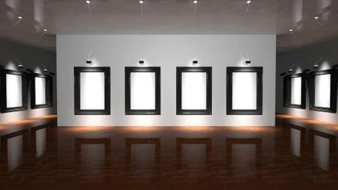 White canvas on the wall of the gallery Ilustración de archivo