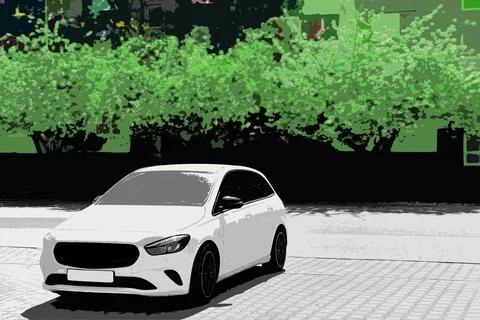 White car on the background of trees. Stock Illustration