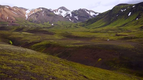 White car at the beautiful landscape of iceland Stock Footage
