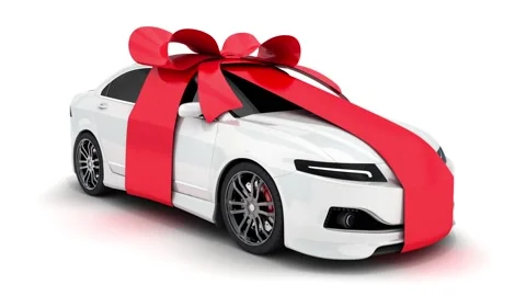White car gift, and alpha channel Stock Footage 98333360