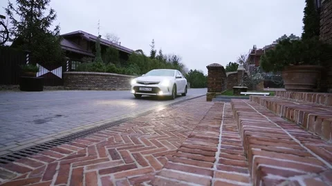 White car with headlights Stock Footage 146697048