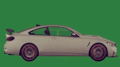 A white car with orange wheels on green screen and sports figure frame motion Stock Footage 337336318