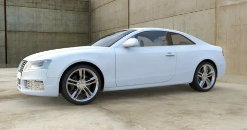 White Car Outside - Side View Stock Illustration