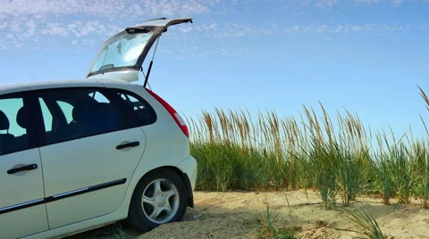 White car on a sandy beach Stock Footage 52941855
