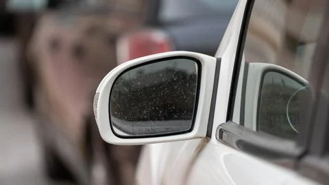 White Car Side Mirror Close Up with Selective Focus 写真素材