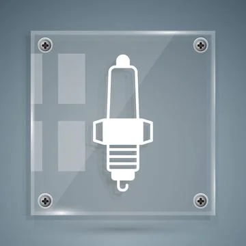 White Car spark plug icon isolated on grey background. Car electric candle Stock Illustration