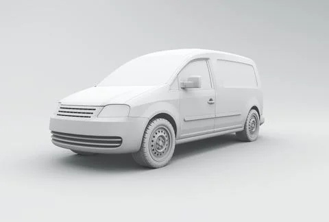 White Car Van on a Gray Studio Background. 3D render. Stock Illustration