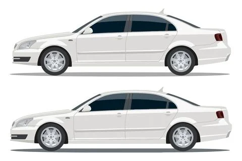 White car vector template with simple colors without gradients and effects... Stock Illustration