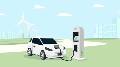 A white car which is working electricity. Stock Footage 236509087