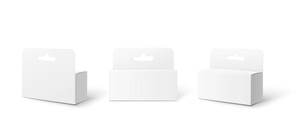 White cardboard box pack set with hang tab - realistic mockup set Stock Illustration