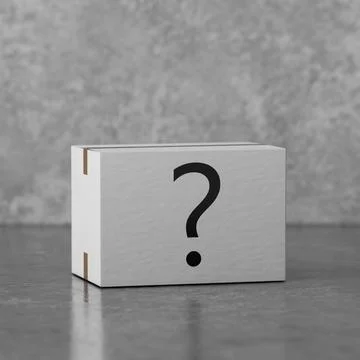 White Cardboard Box Package with Question Mark. 3d Rendering Stock Illustration