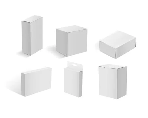 White cardboard boxes. Blank white packaging set Stock Illustration