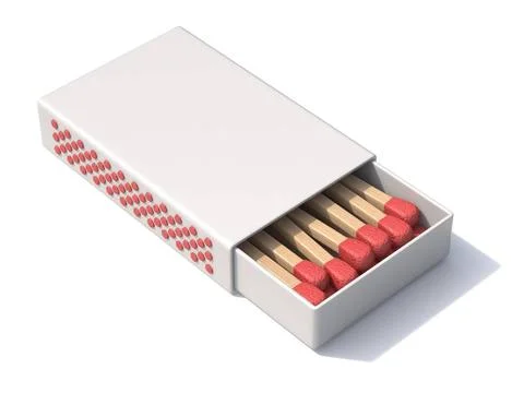 White cardboard matcbox Side view 3D render illustration isolated on white... Stock Photos