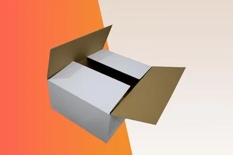 White Cardboard Open Box. Side View. Package Design. Stock Photos