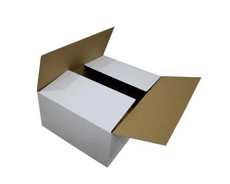 White Cardboard Open Box. Side View. Package Design. Stock Photos