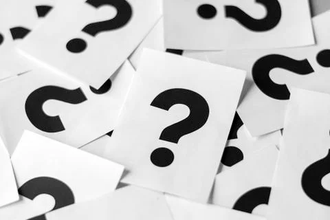 White cards with question marks Stock Photos